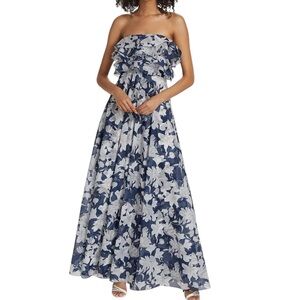 NWT SACHIN + BABI Navy & White Floral Ruffle Tier Strapless Dress Gown Size 10